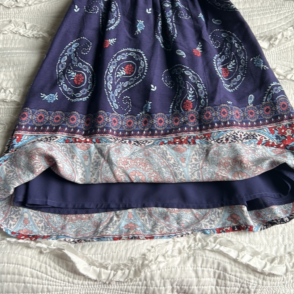 paisley print navy halter neck dress - Picture 5 of 7
